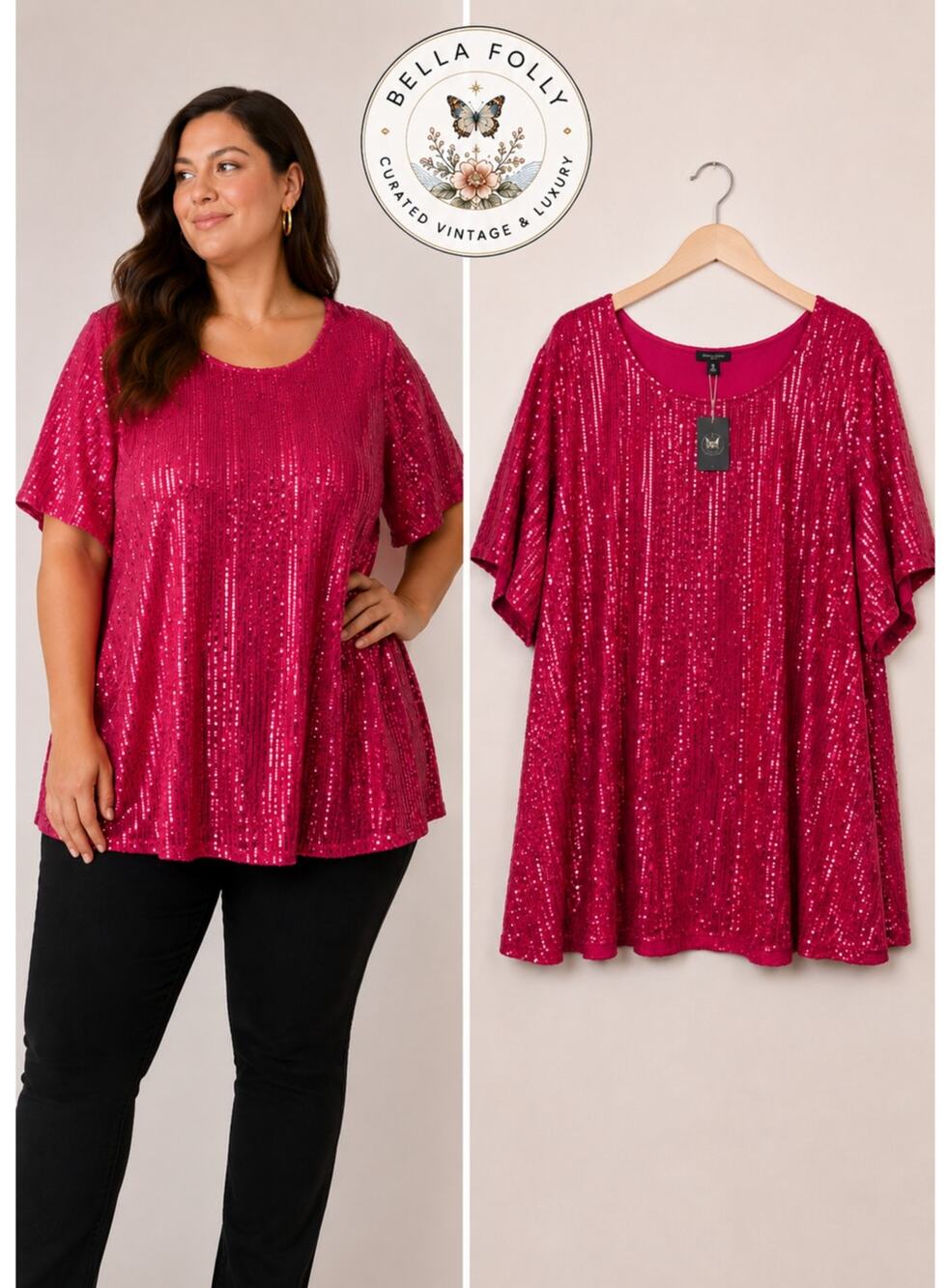 NEW Torrid Abbey Sequin Short Sleeve Top Tunic 6X 30 Hot Pink NWT Party Glam